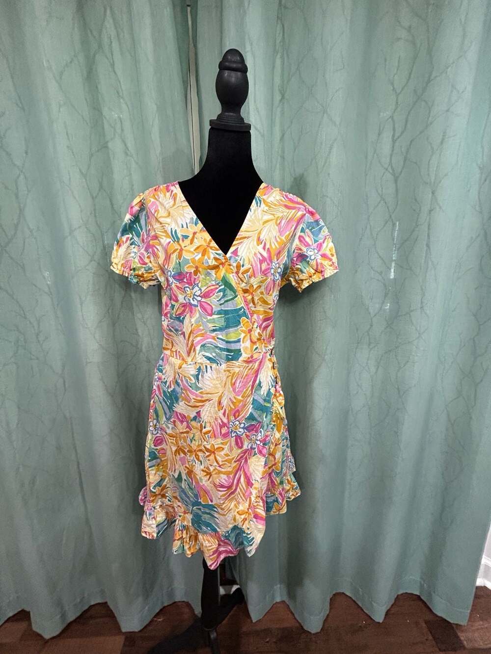 Molly Bracken Bright Print Wrap Dress In Pink